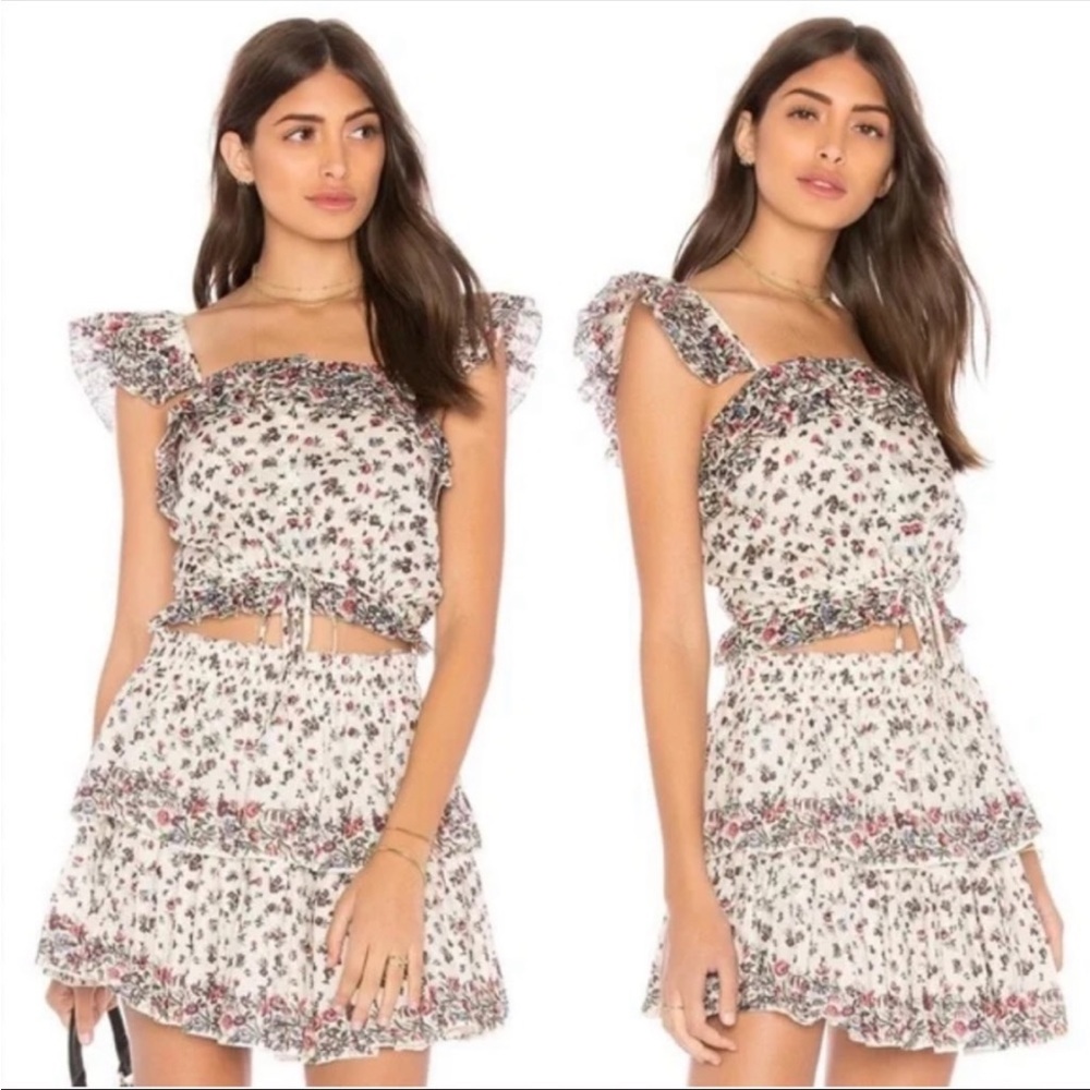 LoveShackFancy Ruffle Mini Dress in Cream Floral size XS